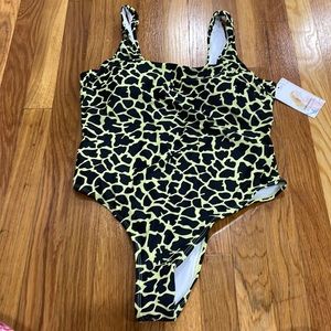 Black and Yellow One-Piece Swimsuit with Thick Straps